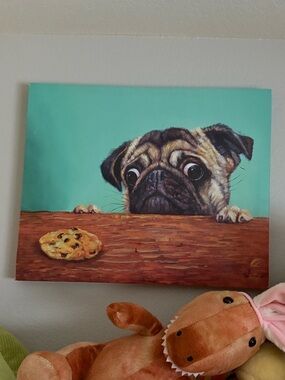 Source Unknown Turquoise & Brown Pug Cookie Wall Art